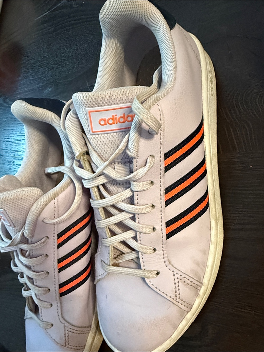 Adidas Grand Court sneakers Size 8 Cloudfoam Lavender Pink Navy Stripe Euc - Picture 2 of 4